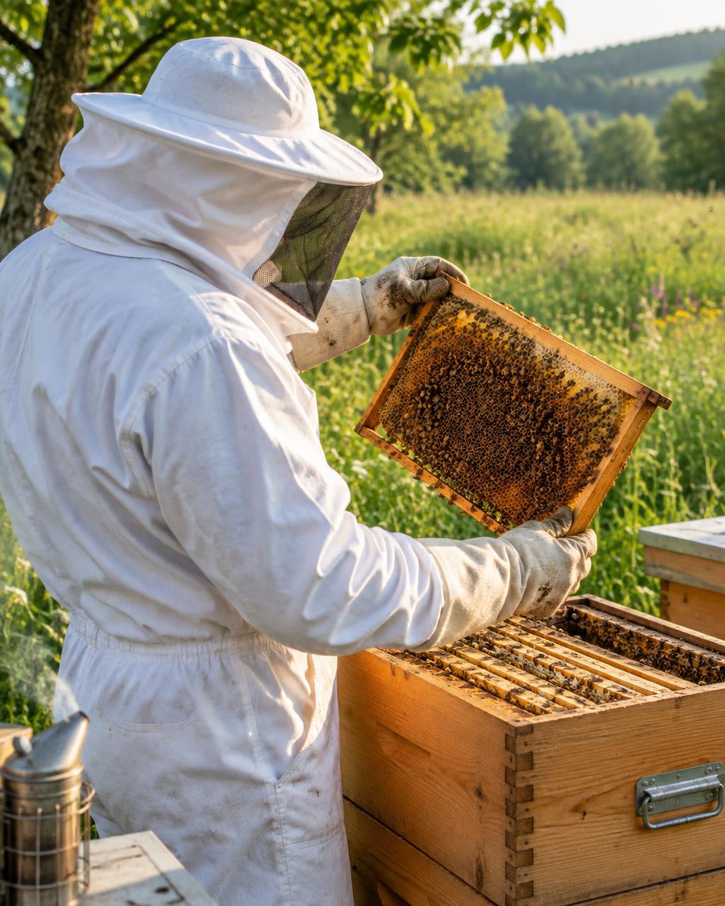 Dominique Ruckstuhl am Bienenstock