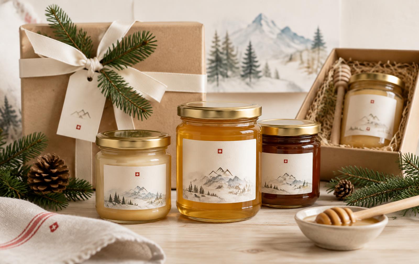 Honiggläser als Weihnachtsgeschenk mit eigener Etikette